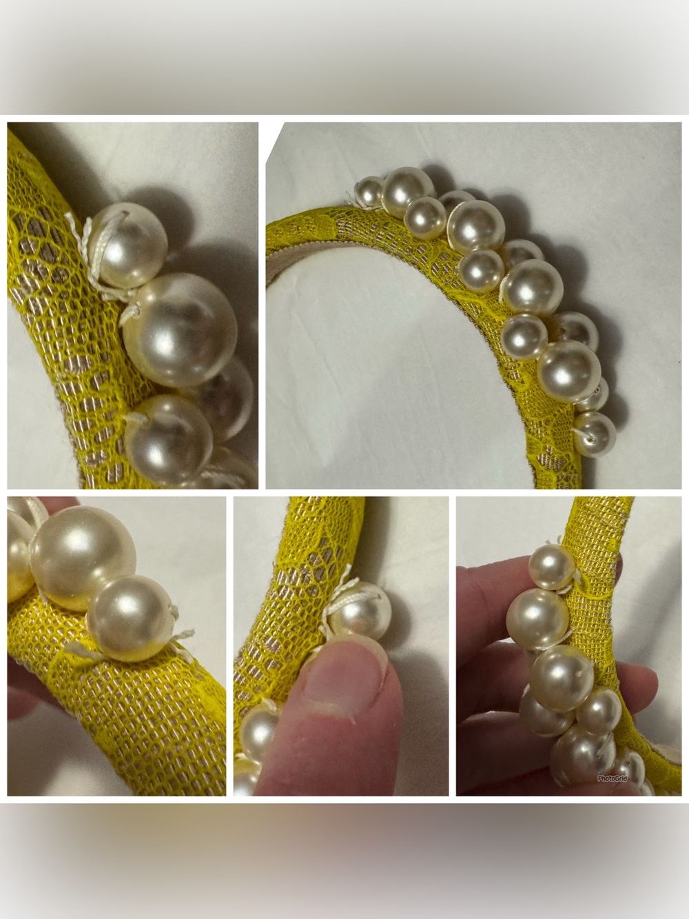 Jennifer Behr AUTHENTIC Lemon Yellow Lace Pearl Cluster Embellished Headband - Picture 12 of 16